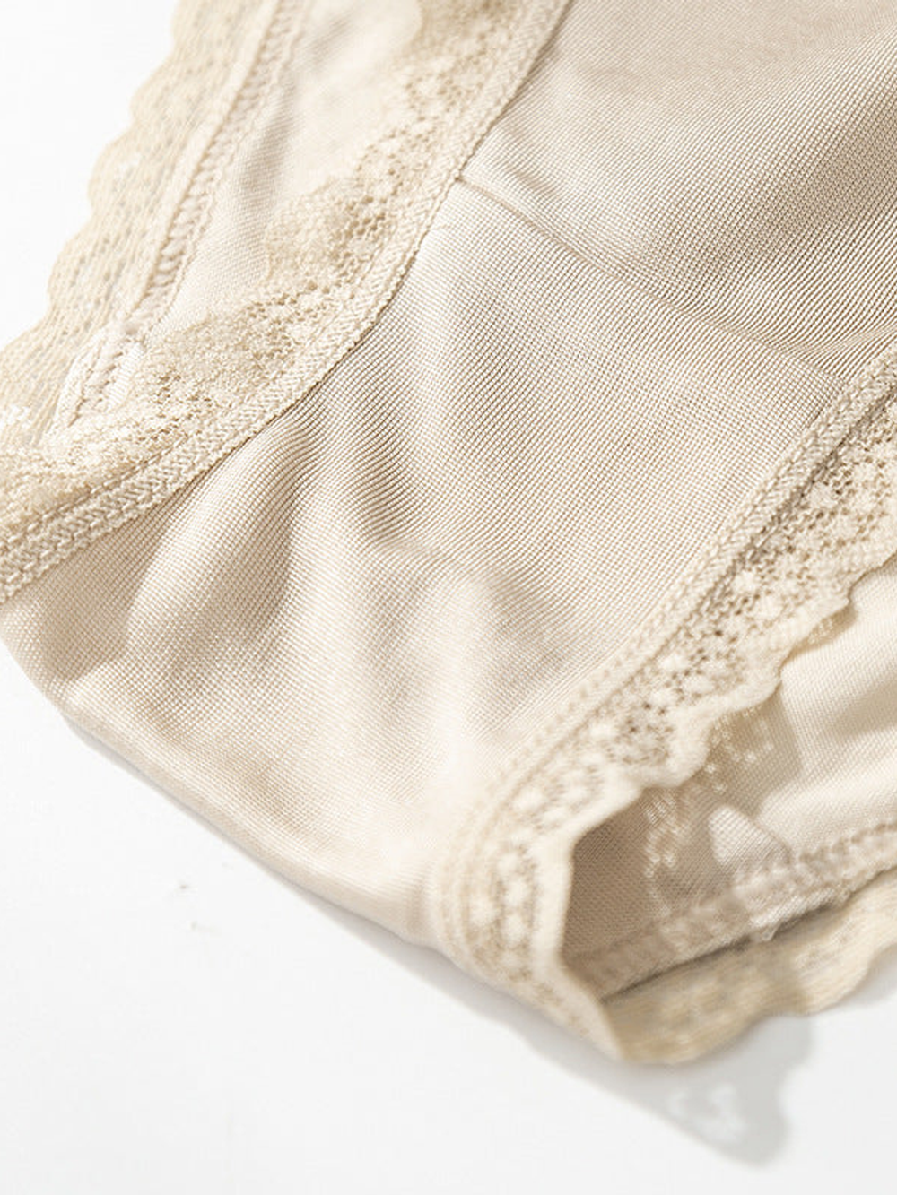Mid Rise Silk Briefs with Lace Waistband in Nude