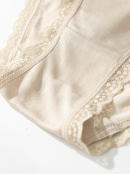 Mid Rise Silk Briefs with Lace Waistband in Nude