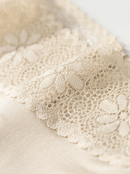 Mid Rise Silk Briefs with Lace Waistband in Nude