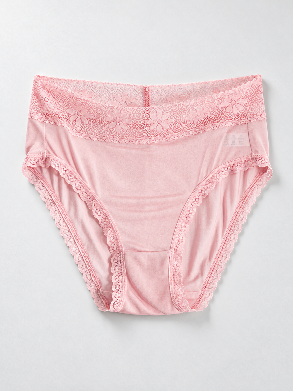 Mid Rise Silk Briefs with Lace Waistband in Pink