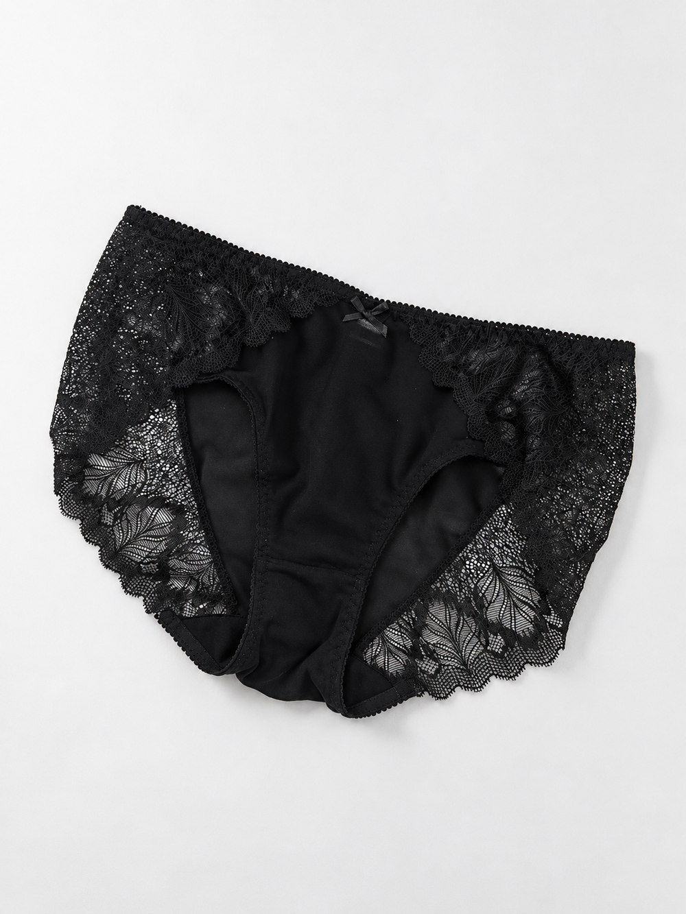 Mid Rise Silk Lace Briefs in Black