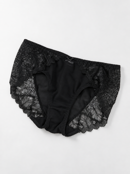 Mid Rise Silk Lace Briefs in Black