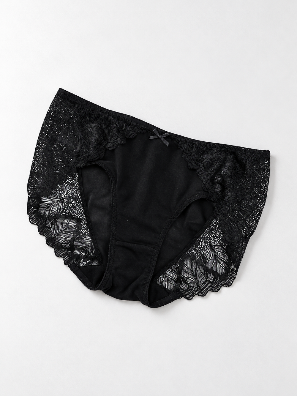 Mid Rise Silk Lace Briefs in Black