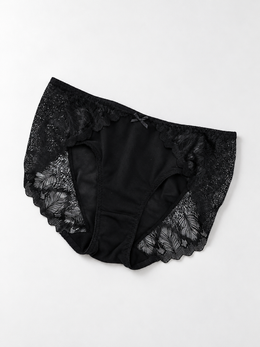Mid Rise Silk Lace Briefs in Black