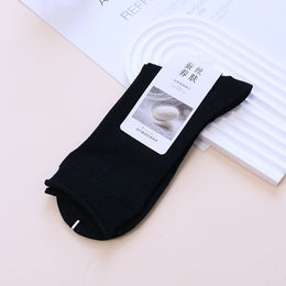 Ribbed Crew Socks with Rolled Cuffs - Black