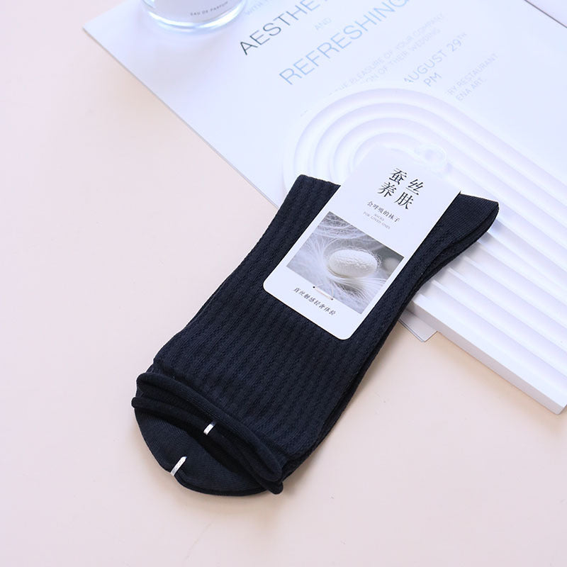 Ribbed Crew Socks with Rolled Cuffs - Dark Gray