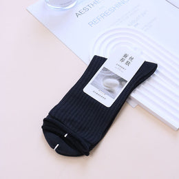 Ribbed Crew Socks with Rolled Cuffs - Dark Gray