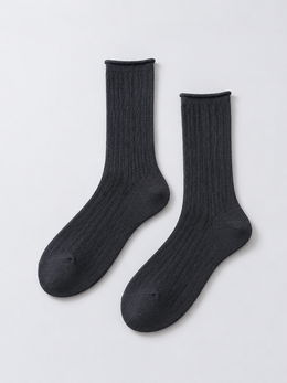 Ribbed Crew Socks with Rolled Cuffs in Dark Gray