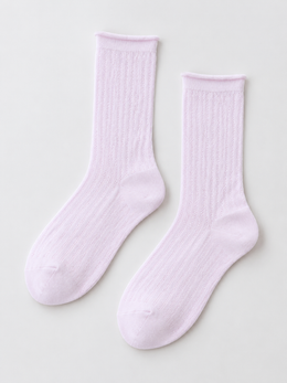Ribbed Crew Socks with Rolled Cuffs in Pink