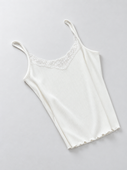 Ribbed Lyocell Silk Lace Camisole in White