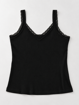 Ribbed Lyocell Silk Lace Tank in Black