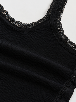 Ribbed Lyocell Silk Lace Tank in Black