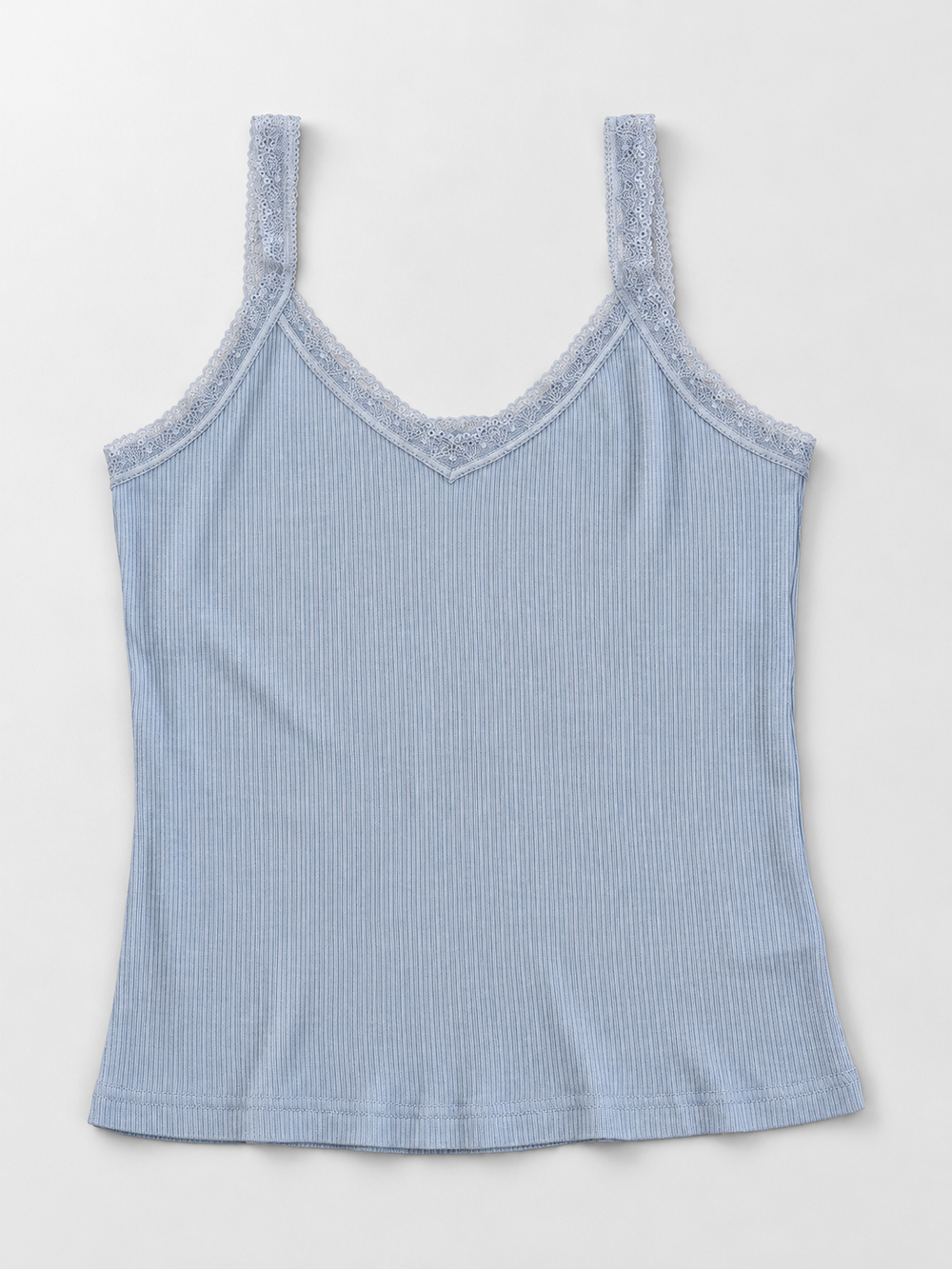 Ribbed Lyocell Silk Lace Tank in Gray