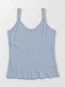 Ribbed Lyocell Silk Lace Tank in Gray