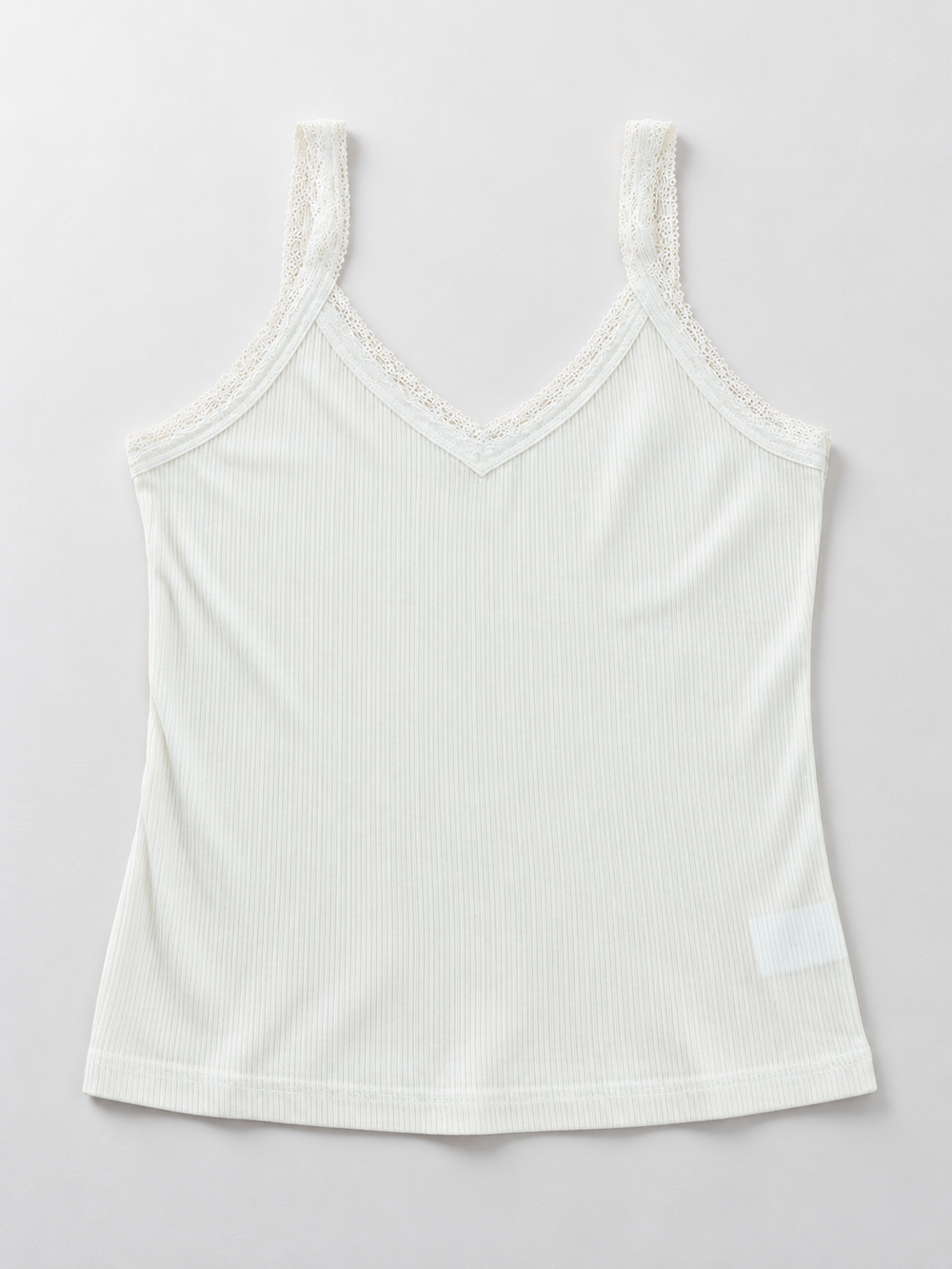 Ribbed Lyocell Silk Lace Tank in White