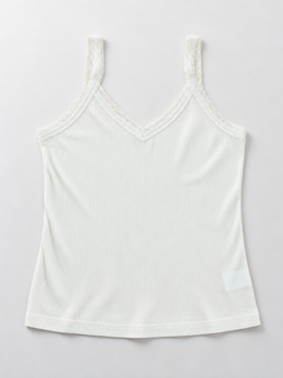 Ribbed Lyocell Silk Lace Tank in White