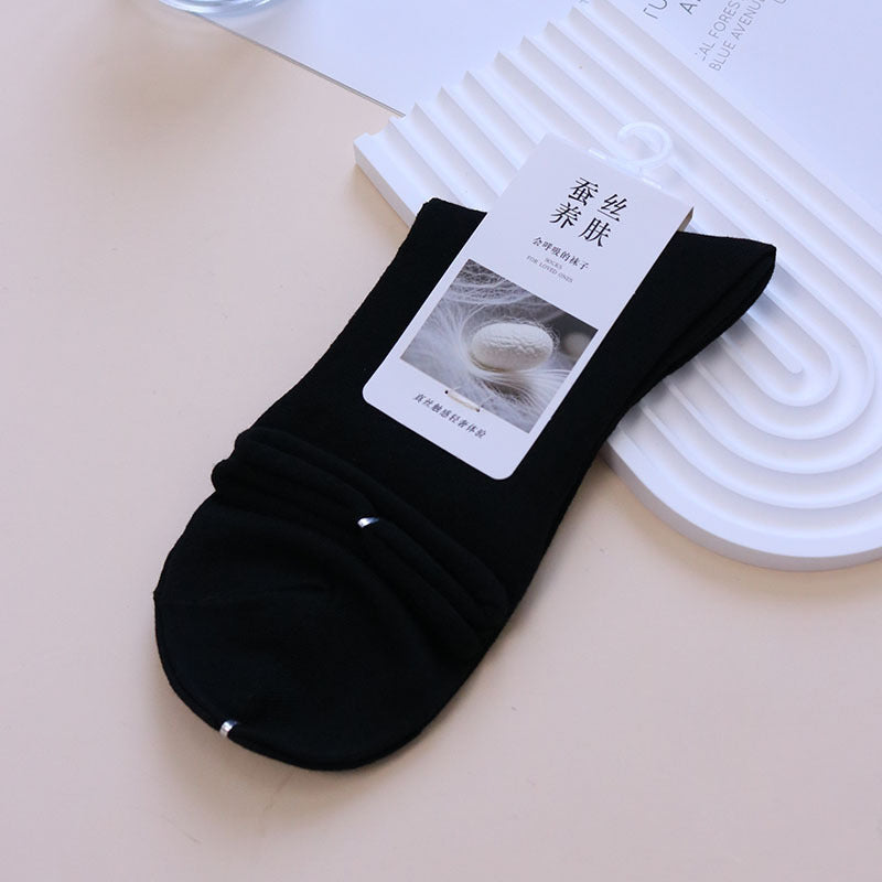 Rolled Cuff Crew Socks - Black