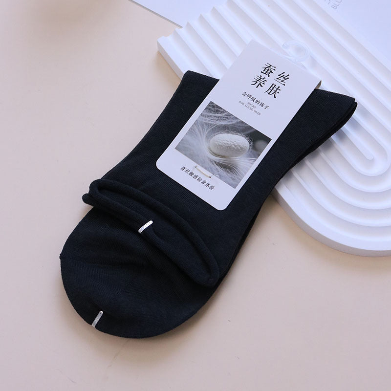 Rolled Cuff Crew Socks - Dark Gray