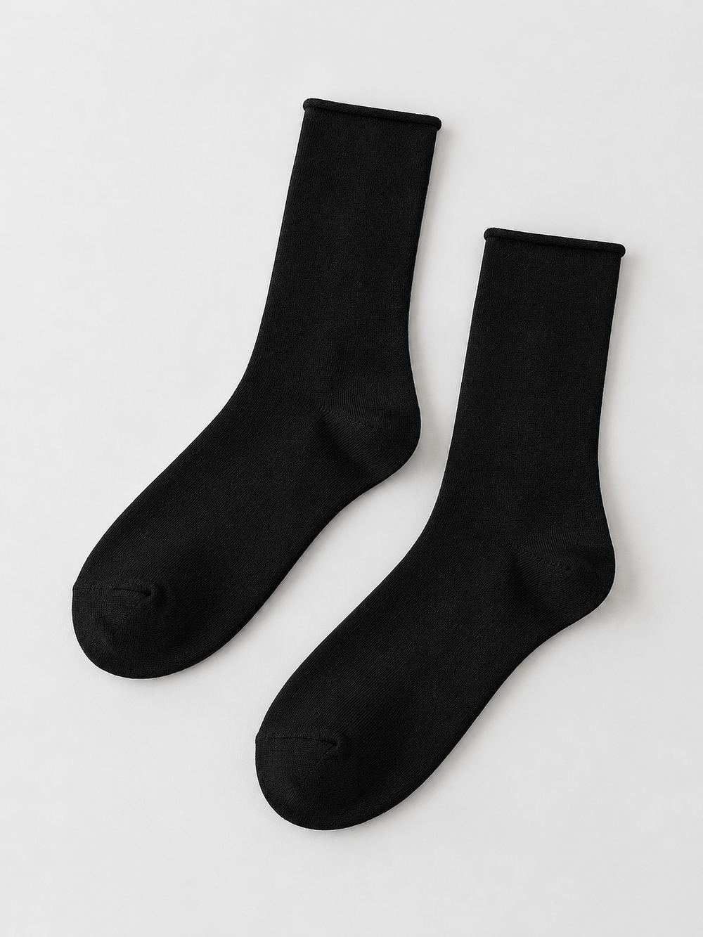 Rolled Cuff Crew Socks in Black