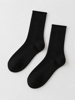 Rolled Cuff Crew Socks in Black