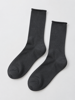 Rolled Cuff Crew Socks in Dark Gray