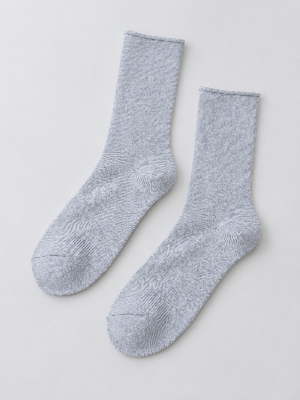 Rolled Cuff Crew Socks in Light Gray