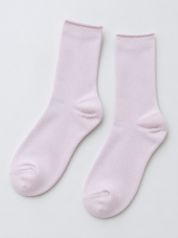 Rolled Cuff Crew Socks in Pink