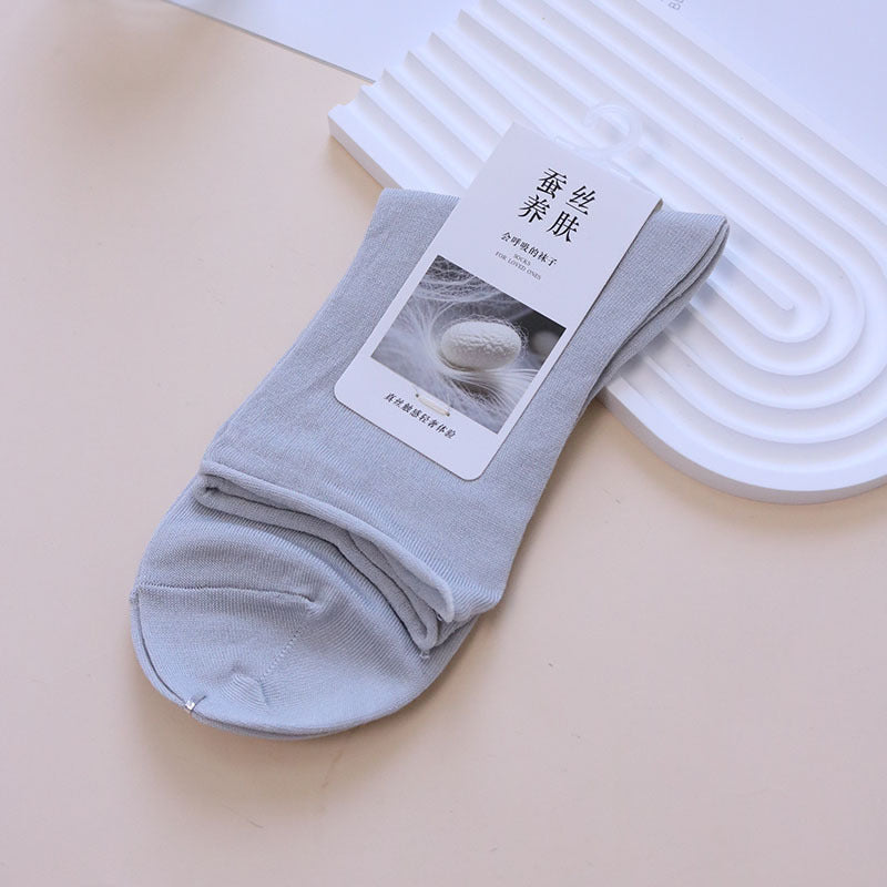 Rolled Cuff Crew Socks - Light Gray