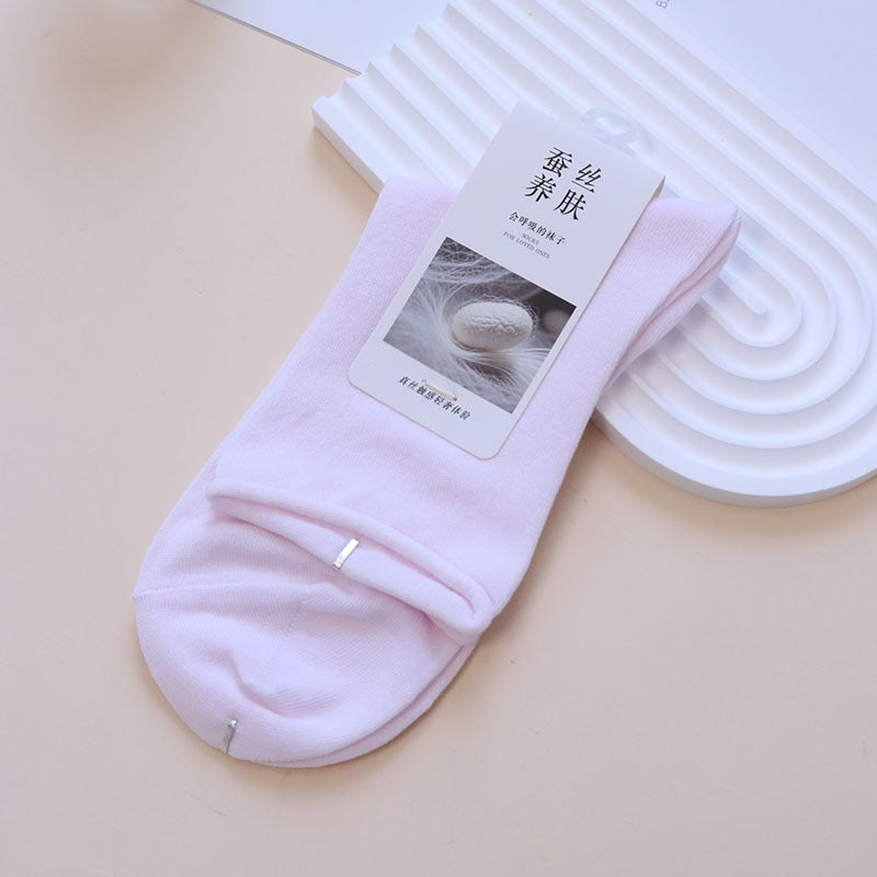 Rolled Cuff Crew Socks - Pink