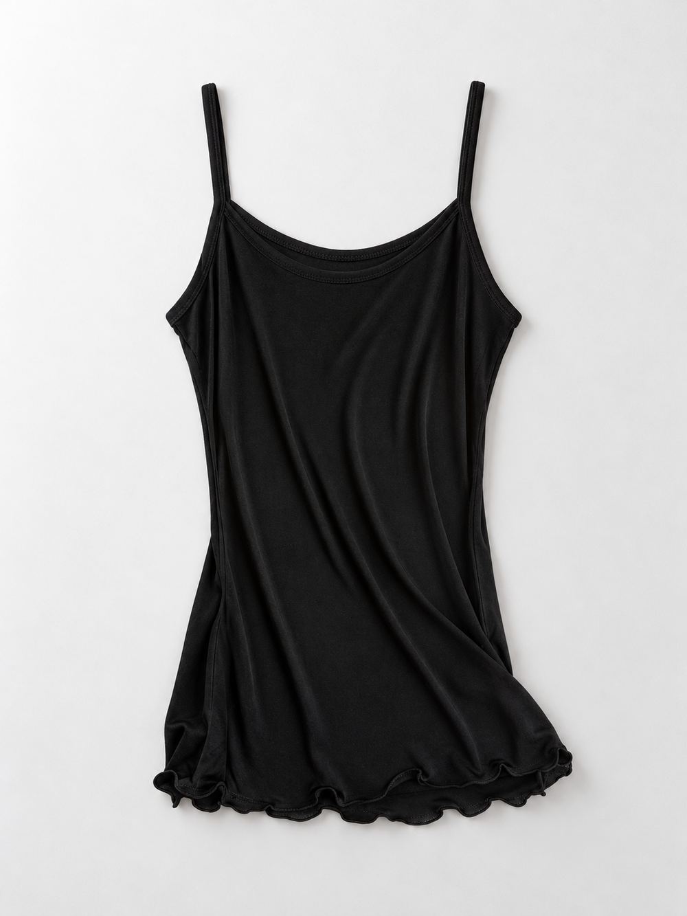 Round Neck Silk Knit Camisole in Black
