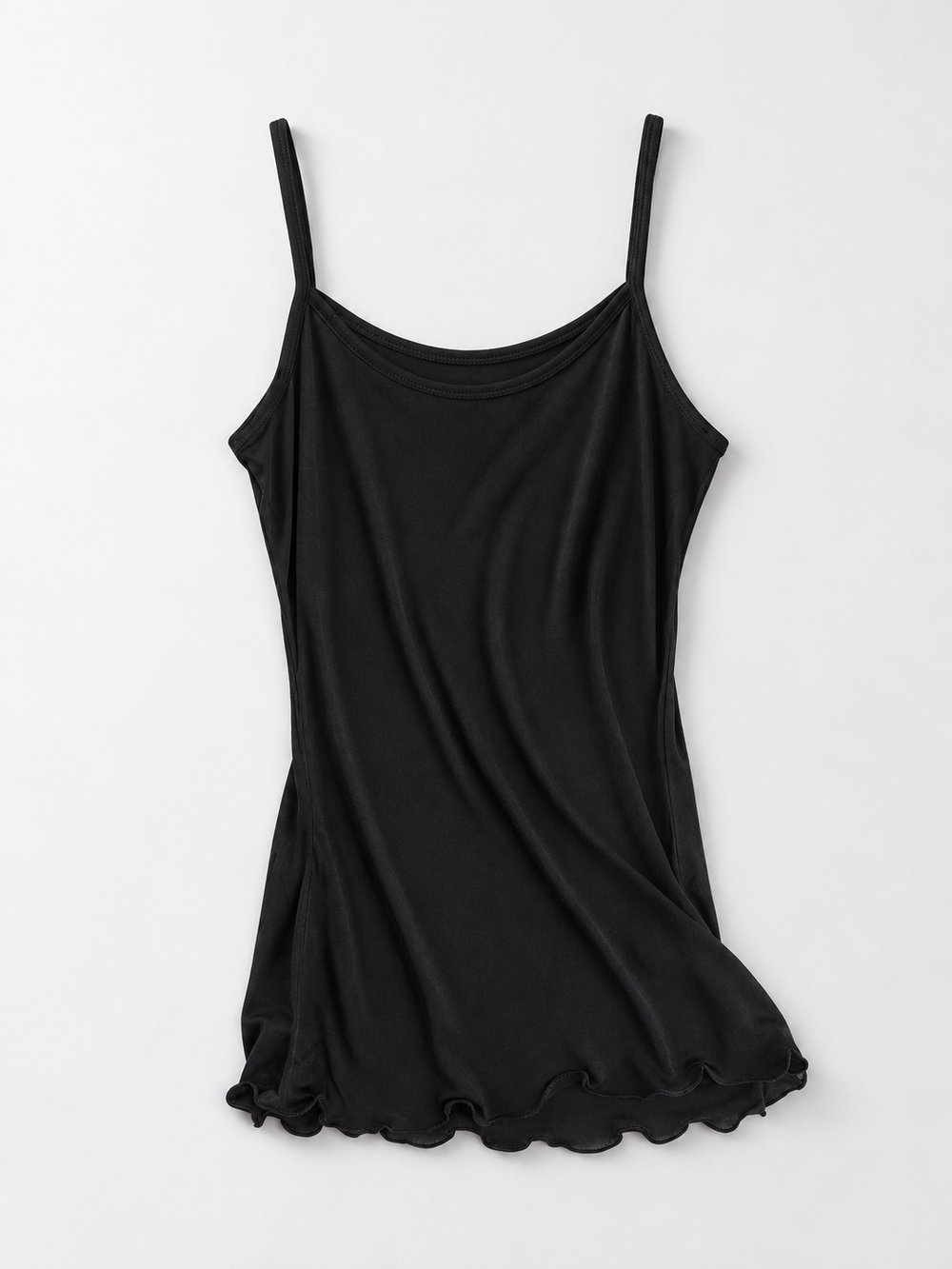 Round Neck Silk Knit Camisole in Black