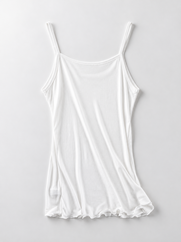 Round Neck Silk Knit Camisole in White