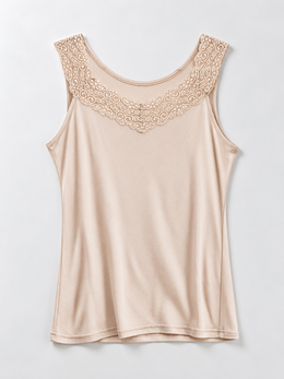 Round Neck Silk Knit Lace Tank in Nude