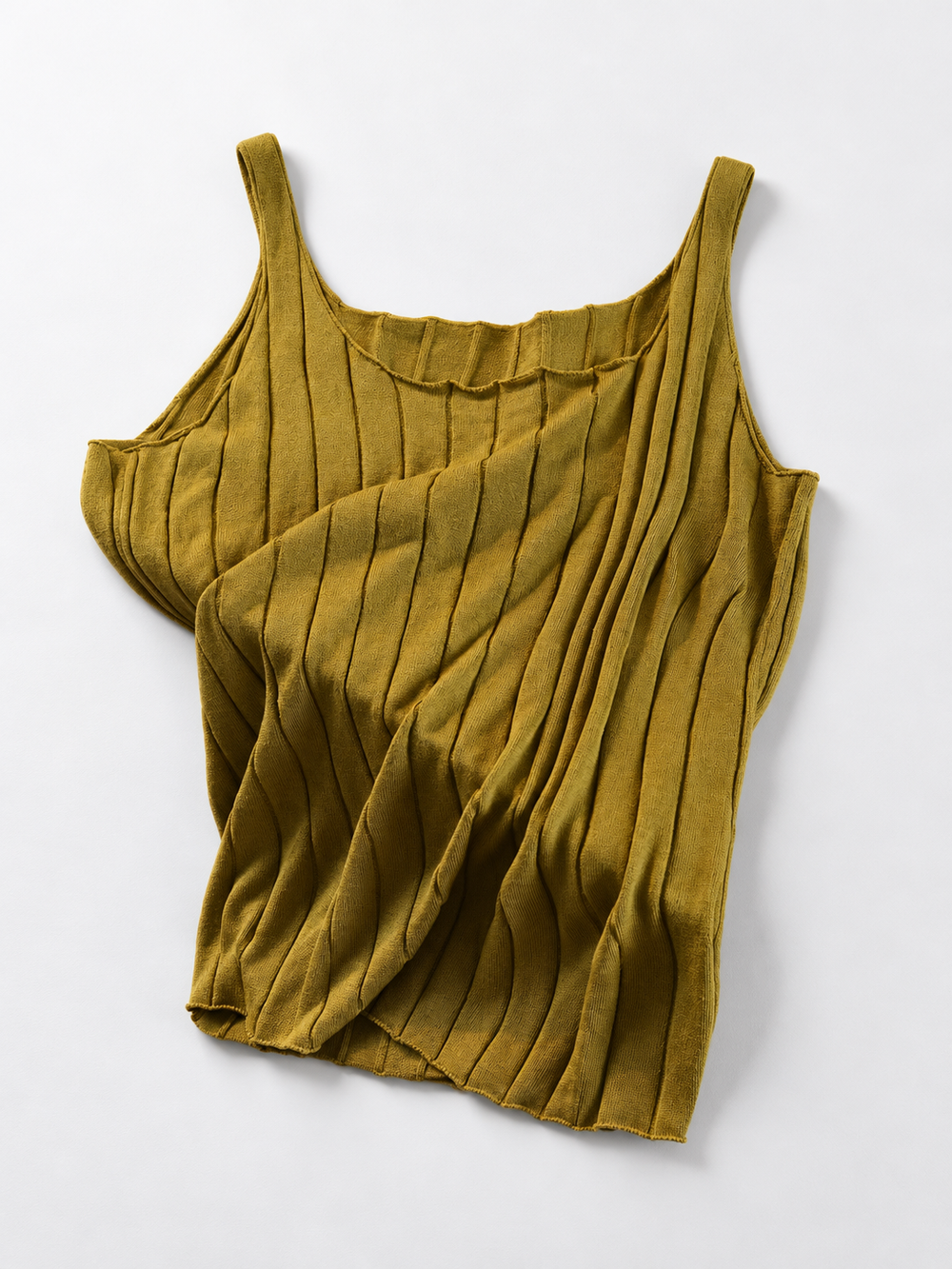 Round Neck Silk Lyocell Ribbed Tank in Apple Green
