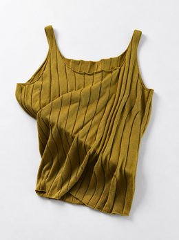 Round Neck Silk Lyocell Ribbed Tank in Apple Green