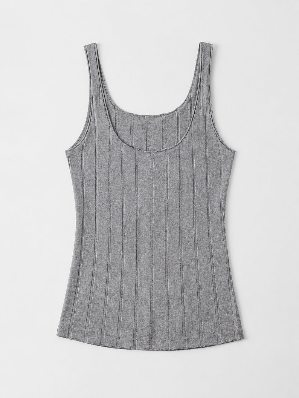 Round Neck Silk Lyocell Ribbed Tank in Gray