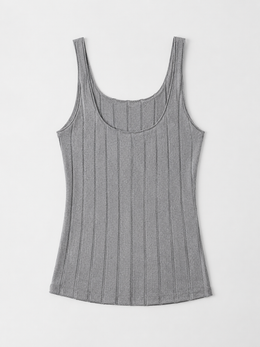 Round Neck Silk Lyocell Ribbed Tank in Gray