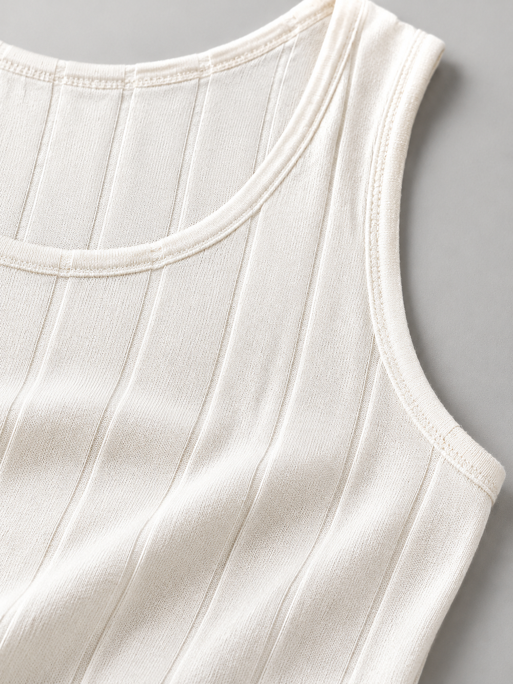 Round Neck Silk Lyocell Ribbed Tank in White