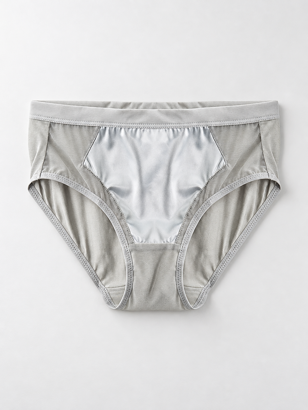 Satin Panel Silk Briefs in Gray Green