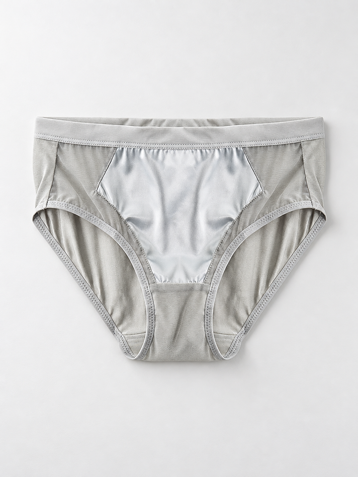 Satin Panel Silk Briefs in Gray Green