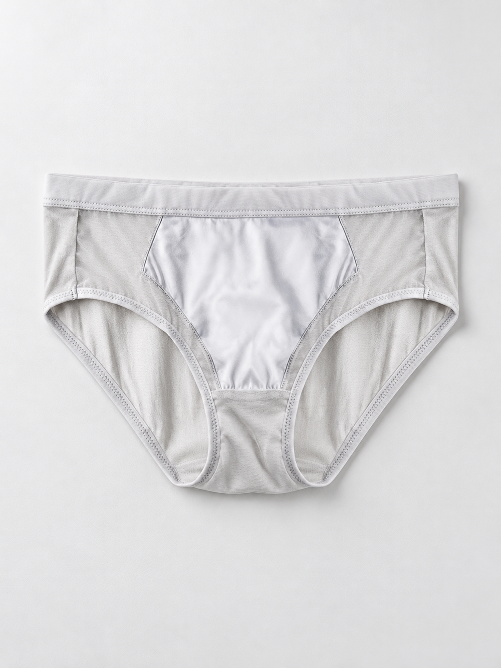 Satin Panel Silk Briefs in Light Gray