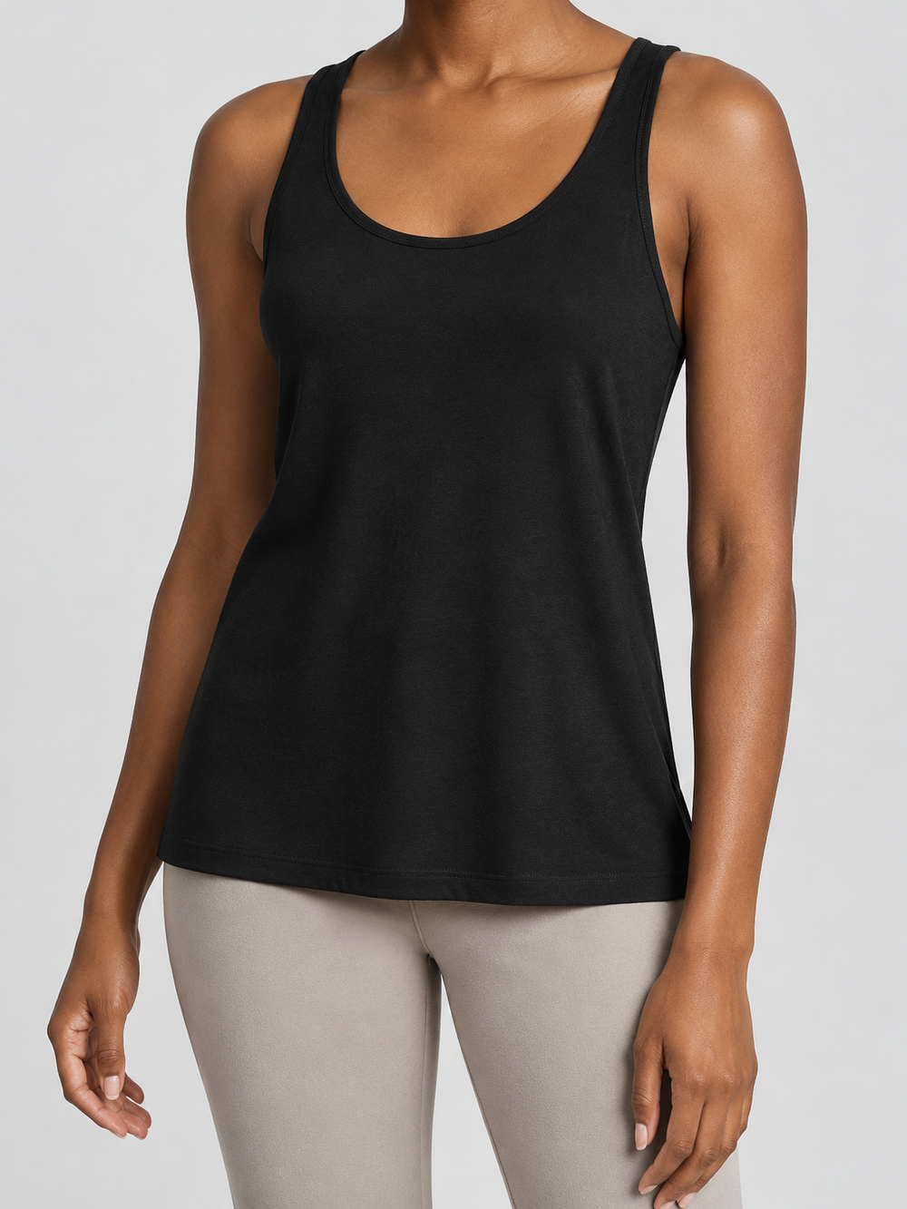 Scoop Neck Lyocell Silk Tank in Black