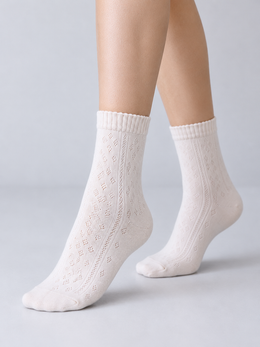 Silk Blend Crew Socks in Off White