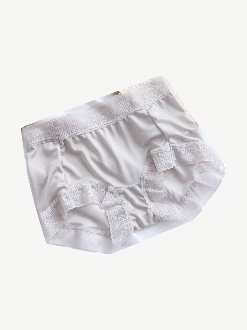 Silk Briefs with Geometric Lace Edging in Gray Purple