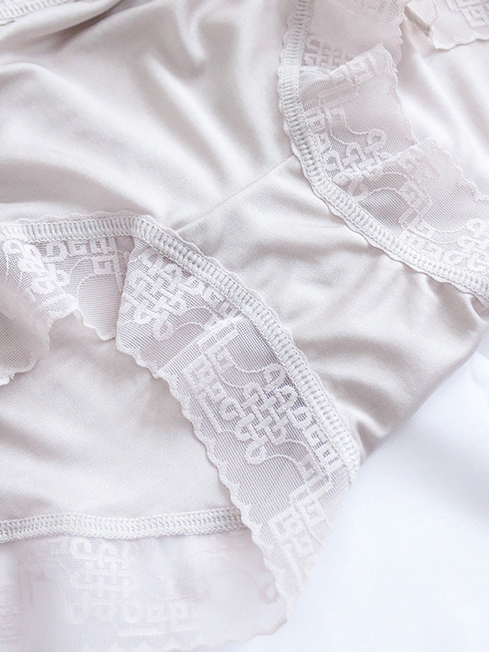 Silk Briefs with Geometric Lace Edging in Gray Purple