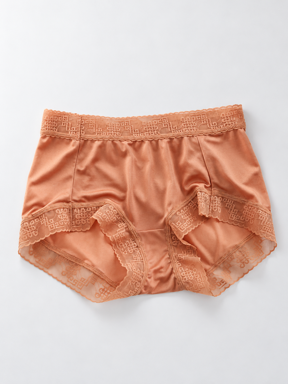 Silk Briefs with Geometric Lace Edging in Orange