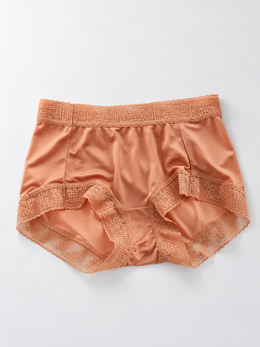 Silk Briefs with Geometric Lace Edging in Orange