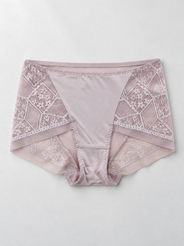 Silk Briefs with Geometric Lace Panels in Gray Purple