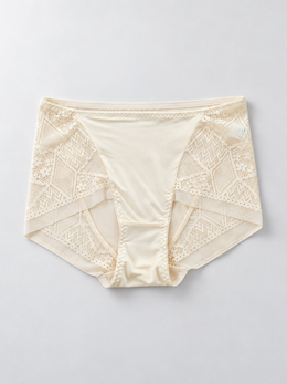 Silk Briefs with Geometric Lace Panels in Nude