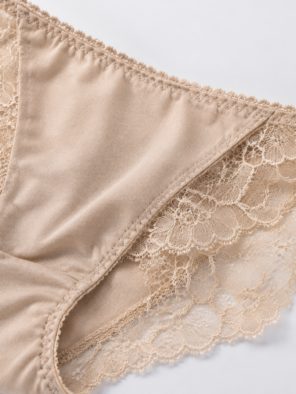 Silk Briefs with Lace Side Panels in Camel